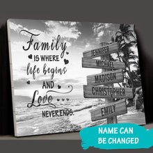 Load image into Gallery viewer, Beach Palm Tree  Where Life Begins And Love Never Ends Multi-Names Premium Canvas