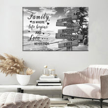 Load image into Gallery viewer, Beach Palm Tree  Where Life Begins And Love Never Ends Multi-Names Premium Canvas