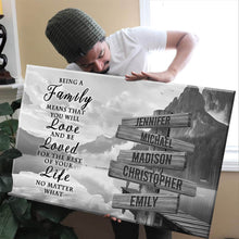 Load image into Gallery viewer, Canyon Dock "Being A Family Means You Will Love And Be Loved" Multi-Names Premium Canvas