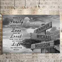 Load image into Gallery viewer, Coast Dusk "Being A Family Means You Will Love And Be Loved" Multi-Names Premium Canvas Poster