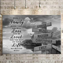 Load image into Gallery viewer, Coast Dusk "Being A Family Means You Will Love And Be Loved" Multi-Names Premium Canvas