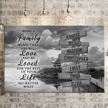 Load image into Gallery viewer, Coast Dusk "Being A Family Means You Will Love And Be Loved" Multi-Names Premium Canvas