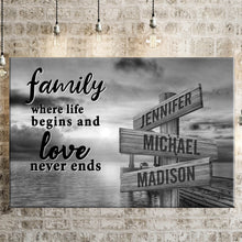 Load image into Gallery viewer, Coast Sunset  Where Life Begins And Love Never Ends Multi-Names Premium Canvas