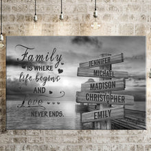Load image into Gallery viewer, Coast Sunset  Where Life Begins And Love Never Ends Multi-Names Premium Canvas