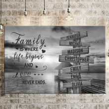 Load image into Gallery viewer, Coast Sunset  Where Life Begins And Love Never Ends Multi-Names Premium Canvas