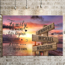Load image into Gallery viewer, Coast Sunset Color  Where Life Begins And Love Never Ends Multi-Names Premium Canvas