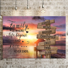 Load image into Gallery viewer, Coast Sunset Color  Where Life Begins And Love Never Ends Multi-Names Premium Canvas