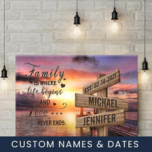 Load image into Gallery viewer, Coast Sunset Color Where Life Begins And Love Never Ends Multi-Names Premium Canvas Poster
