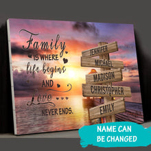 Load image into Gallery viewer, Coast Sunset Color Where Life Begins And Love Never Ends Multi-Names Premium Canvas Poster