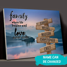 Load image into Gallery viewer, Riverside Sunset Color  Where Life Begins And Love Never Ends Multi-Names Premium Canvas
