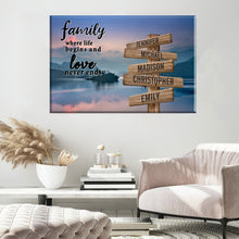 Load image into Gallery viewer, Riverside Sunset Color  Where Life Begins And Love Never Ends Multi-Names Premium Canvas