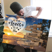 Load image into Gallery viewer, Beach Palm Tree Color All of Me Loves All of You Multi-Names Premium Canvas