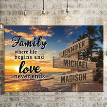 Load image into Gallery viewer, Beach Palm Tree Color  Where Life Begins And Love Never Ends Multi-Names Premium Canvas