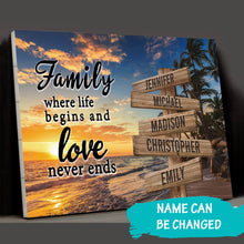 Load image into Gallery viewer, Beach Palm Tree Color  Where Life Begins And Love Never Ends Multi-Names Premium Canvas