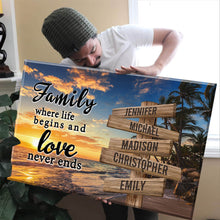 Load image into Gallery viewer, Beach Palm Tree Color  Where Life Begins And Love Never Ends Multi-Names Premium Canvas