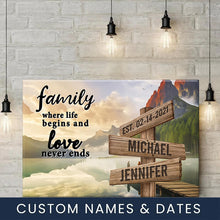 Load image into Gallery viewer, Canyon Dock  Color  Where Life Begins And Love Never Ends Multi-Names Premium Canvas