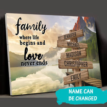 Load image into Gallery viewer, Canyon Dock  Color  Where Life Begins And Love Never Ends Multi-Names Premium Canvas