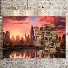Load image into Gallery viewer, City Sunset Color Multi-Names Premium Canvas