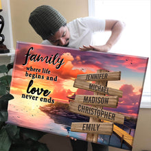 Load image into Gallery viewer, Coast Dusk Color  Where Life Begins And Love Never Ends Multi-Names Premium Canvas