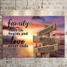 Load image into Gallery viewer, Coast Sunset Color  Where Life Begins And Love Never Ends Multi-Names Premium Canvas