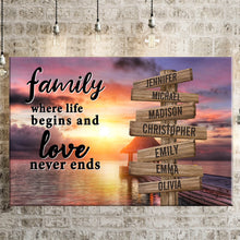 Load image into Gallery viewer, Coast Sunset Color  Where Life Begins And Love Never Ends Multi-Names Premium Canvas