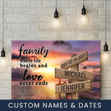 Load image into Gallery viewer, Coast Sunset Color  Where Life Begins And Love Never Ends Multi-Names Premium Canvas