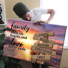 Load image into Gallery viewer, Coast Sunset Color  Where Life Begins And Love Never Ends Multi-Names Premium Canvas
