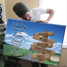 Load image into Gallery viewer, Country Road  Color "Being A Family Means You Will Love And Be Loved" Multi-Names Premium Canvas