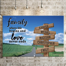 Load image into Gallery viewer, Country Road Color Where Life Begins And Love Never Ends Multi-Names Premium Canvas Poster