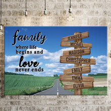 Load image into Gallery viewer, Country Road Color Where Life Begins And Love Never Ends Multi-Names Premium Canvas Poster