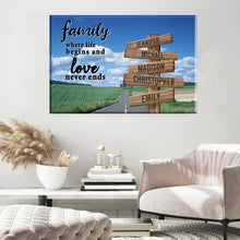 Load image into Gallery viewer, Country Road  Color  Where Life Begins And Love Never Ends Multi-Names Premium Canvas