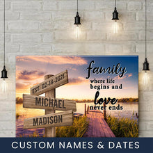 Load image into Gallery viewer, Lake Dock Color Where Life Begins And Love Never Ends Multi-Names Premium Canvas Poster