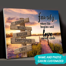 Load image into Gallery viewer, Lake Dock Color  Where Life Begins And Love Never Ends Multi-Names Premium Canvas