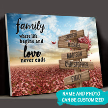 Load image into Gallery viewer, Love Tree Color Where Life Begins And Love Never Ends Multi-Names Premium Canvas