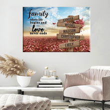 Load image into Gallery viewer, Love Tree Color Where Life Begins And Love Never Ends Multi-Names Premium Canvas Poster