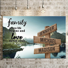 Load image into Gallery viewer, Mountain Creek Color  Where Life Begins And Love Never Ends Multi-Names Premium Canvas