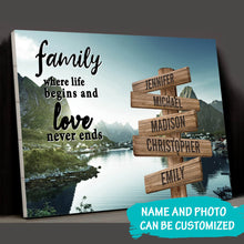 Load image into Gallery viewer, Mountain Creek Color  Where Life Begins And Love Never Ends Multi-Names Premium Canvas