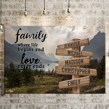 Load image into Gallery viewer, Mountain Range Color  Where Life Begins And Love Never Ends Multi-Names Premium Canvas