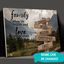 Load image into Gallery viewer, Mountain Range Color  Where Life Begins And Love Never Ends Multi-Names Premium Canvas