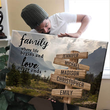 Load image into Gallery viewer, Mountain Range Color  Where Life Begins And Love Never Ends Multi-Names Premium Canvas