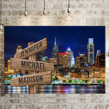Load image into Gallery viewer, Nightlife in Philadelphia Color Multi-Names Premium Canvas Poster