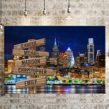 Load image into Gallery viewer, Nightlife in Philadelphia Color Multi-Names Premium Canvas Poster