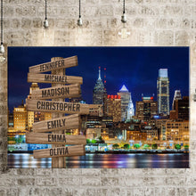 Load image into Gallery viewer, Nightlife in Philadelphia Color Multi-Names Premium Canvas Poster