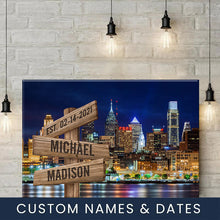 Load image into Gallery viewer, Nightlife in Philadelphia Color Multi-Names Premium Canvas Poster