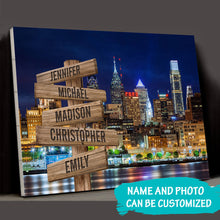 Load image into Gallery viewer, Nightlife in Philadelphia Color Multi-Names Premium Canvas Poster