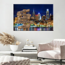 Load image into Gallery viewer, Nightlife in Philadelphia Color Multi-Names Premium Canvas Poster