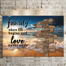 Load image into Gallery viewer, Ocean Sunset Color  Where Life Begins And Love Never Ends Multi-Names Premium Canvas