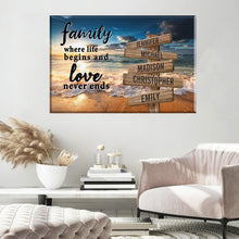Load image into Gallery viewer, Ocean Sunset Color  Where Life Begins And Love Never Ends Multi-Names Premium Canvas