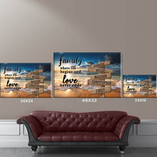 Load image into Gallery viewer, Ocean Sunset Color Where Life Begins And Love Never Ends Multi-Names Premium Canvas Poster