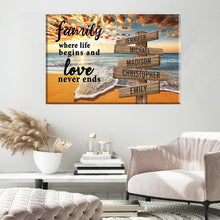 Load image into Gallery viewer, Ocean Sunset Color  Where Life Begins And Love Never Ends Multi-Names Premium Canvas